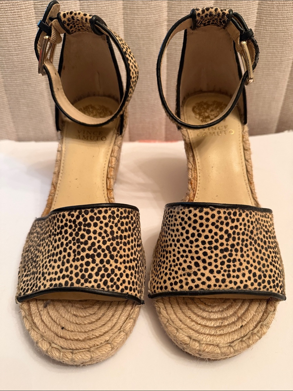 Vince Camuto Leopard Print Espadrille Wedge Sandals - Black & Tan